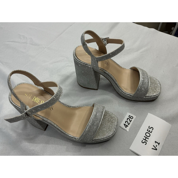 Womans Dream pairs Sandals 7 Ankle Strap Open Toe Block Heel Silver Sparkly - Picture 2 of 8
